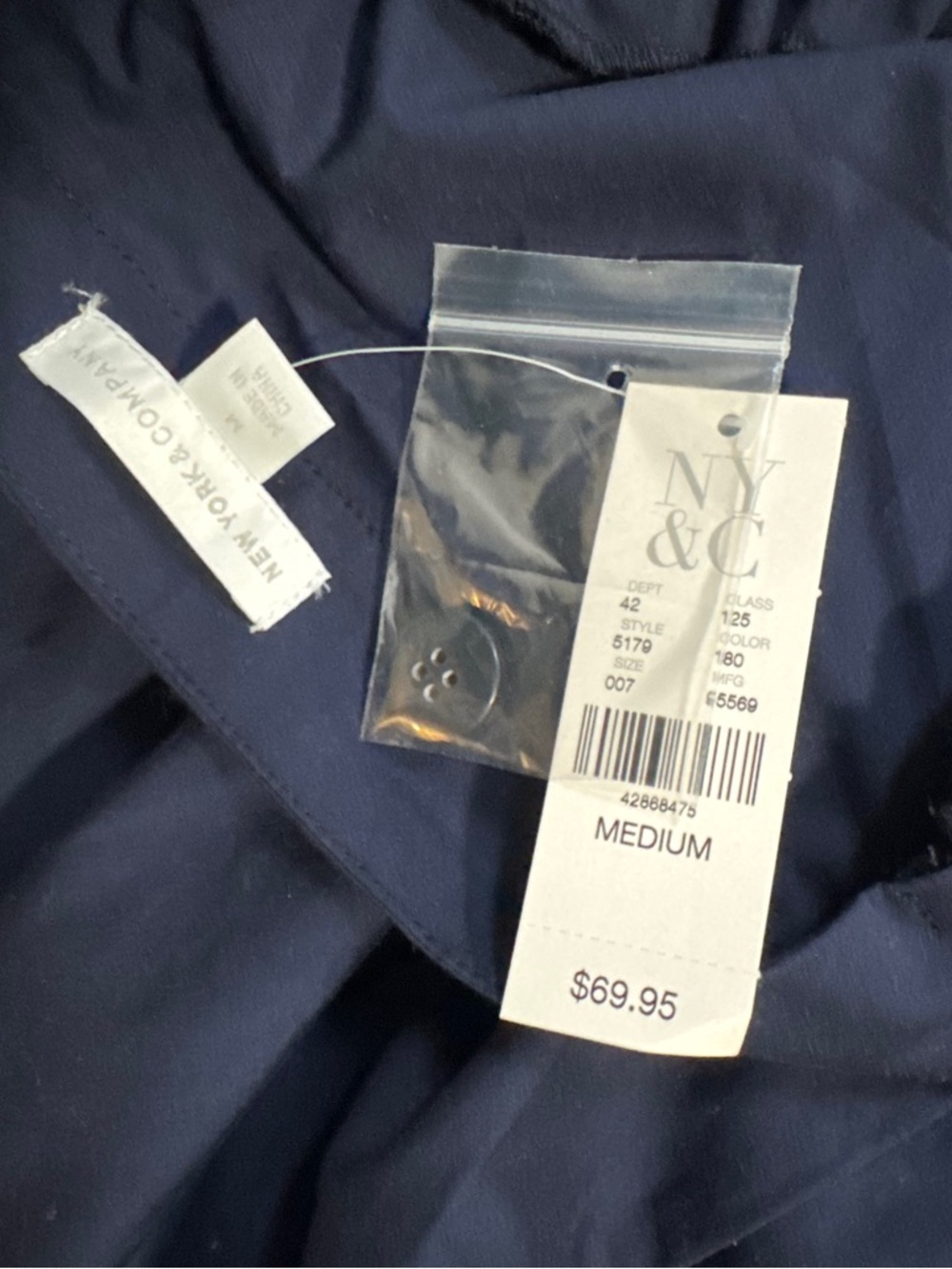 New York & Company Navy Blue Off-Shoulder Peplum Button Front Top - Picture 5 of 7